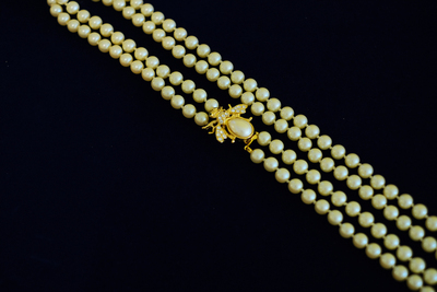 艺伎的胭脂 vintage Joan rivers 蜜蜂 珍珠 双层 项链