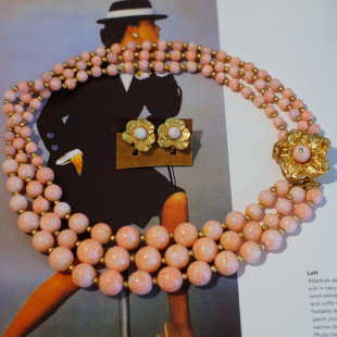 多层 花卉 项链 vintage 套装 粉色 耳夹 Napier