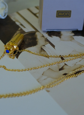 vintage toccata Avon 雅芳 1990年 金色 蓝色 香水瓶 保存品项链