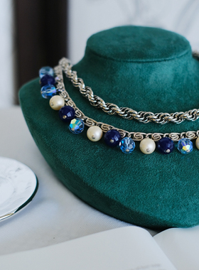 vintage toccata trifari 翠法丽 蓝色 多层 珍珠 项链
