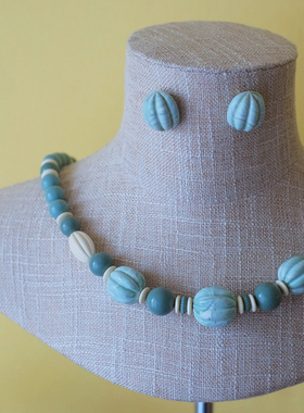 vintage toccata avon 雅芳 绿色 项链 耳针 套装