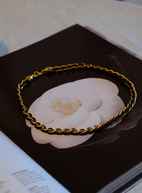 vintage toccata trifari 黑色 金色 编织 短 项链