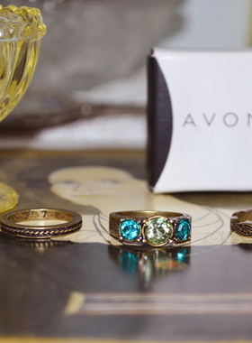 雅芳绿色混搭风戒指vintage