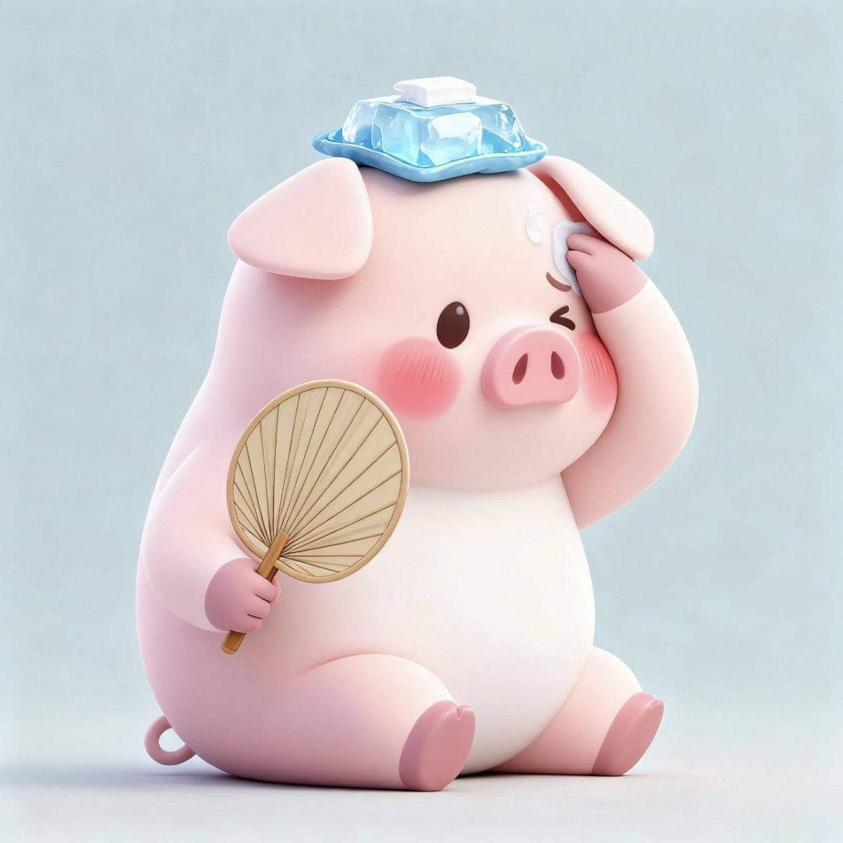 可爱小猪夏日流汗室内自粘贴画儿童房间墙上窗户装饰卡通贴纸