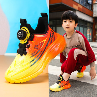赤兔款2025儿童透气网面运动鞋炫酷彩色街舞鞋男童旋转纽扣跑步鞋