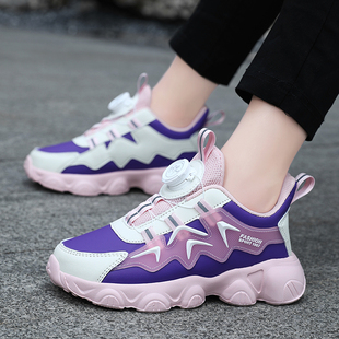 小黄鸭儿童皮面运动鞋2025秋季新款雨季防水旋转纽扣男女童跑步鞋