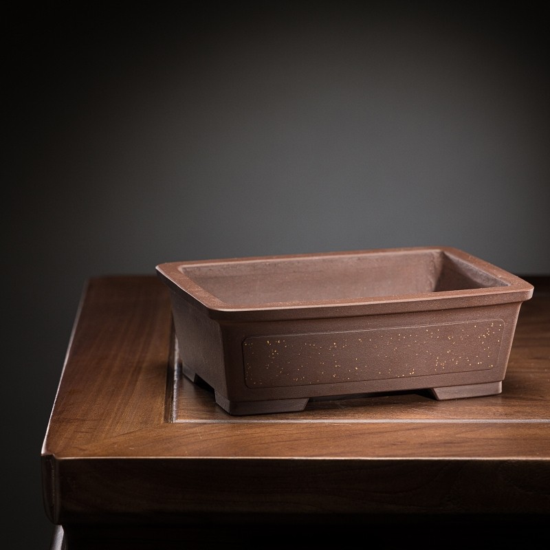 把玩精品收藏级全手工制作名家朱民伟小号长方马槽紫砂盆景盆