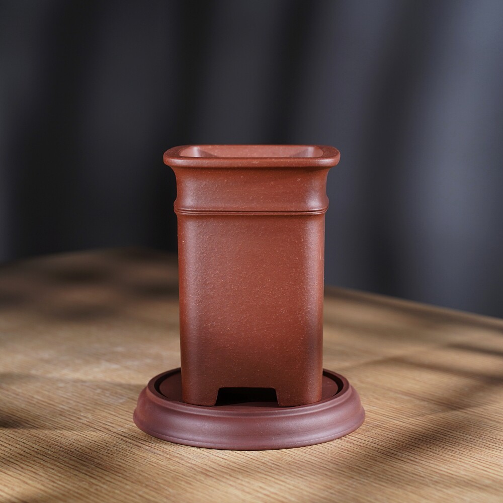 高档精品宜兴原矿名家冯长见四方高竹节签筒兰花盆景盆