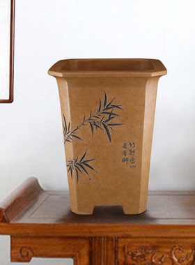 新款特大号精品高四方切角名家秦夕洪段泥柴烧签筒千筒兰花盆景盆