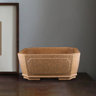 高档精品名家唯珍长方抽角奎面原矿段泥柴烧紫砂奎面抽角盆景花盆