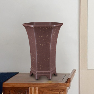 特价 李记高档精品中号高六名家朱永南制手工紫砂六方兰花盆 促销