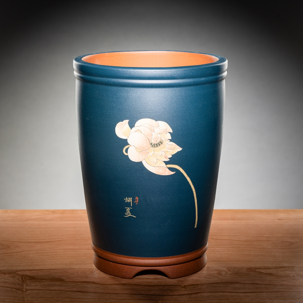 胡鹏泥绘兰花盆全手工原矿紫砂盆