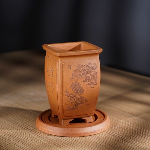 全手工精品程兴红紫砂盆