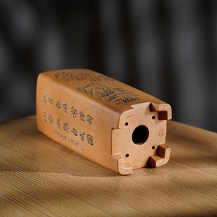 名家老艺人秦夕洪复古传统四面刻绘高四方签筒千筒紫砂兰花悬崖i.