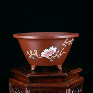 优质大红袍泥料手工彩色泥绘微型菖蒲多肉紫砂圆盆景盆顺丰 包邮