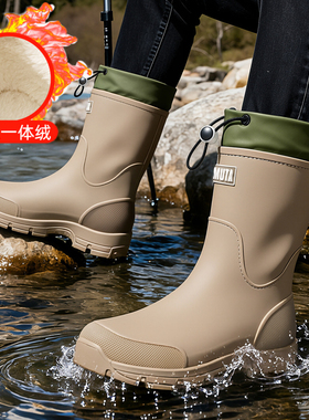 冬季男士加绒水靴雨鞋外卖骑手专用雨靴男款防水防滑钓鱼水鞋胶鞋