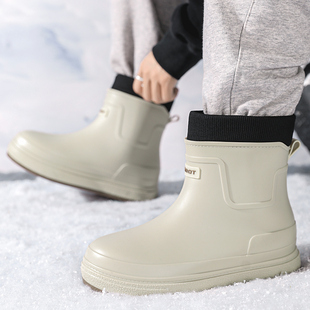 冬天一体加绒保暖雨鞋男款外卖骑手防水雨靴男士钓鱼防滑水鞋胶鞋