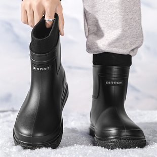 一体加绒保暖雨鞋男款外卖骑手专用防水雨靴男士钓鱼防滑水鞋胶鞋