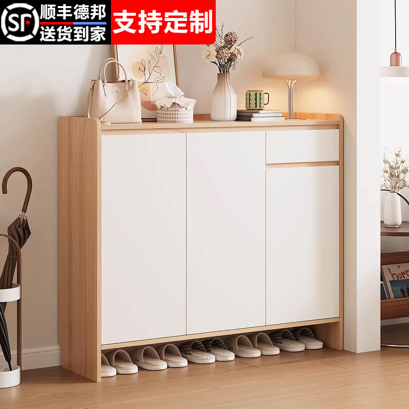 实木鞋柜楼道门口多层收纳储物架图片