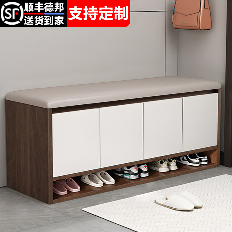 实木家用门口换鞋凳可坐式穿鞋凳现代轻奢小型鞋柜门口软包长凳子