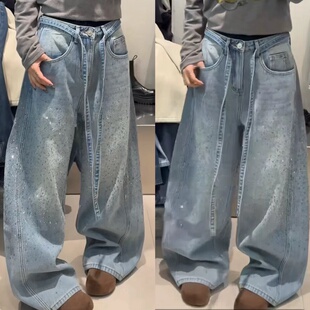 现货波拉韩国儿童装牛仔裤2026春季新款男女童宽松阔腿裤拖地裤子