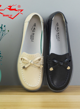 万里圆头套脚胶粘鞋宽头低跟软底单鞋真皮女士鞋SUT2890