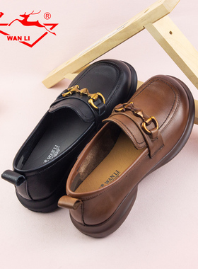 新款休闲乐福鞋英伦风女鞋真皮舒适低跟套脚宽头皮鞋SRT2646