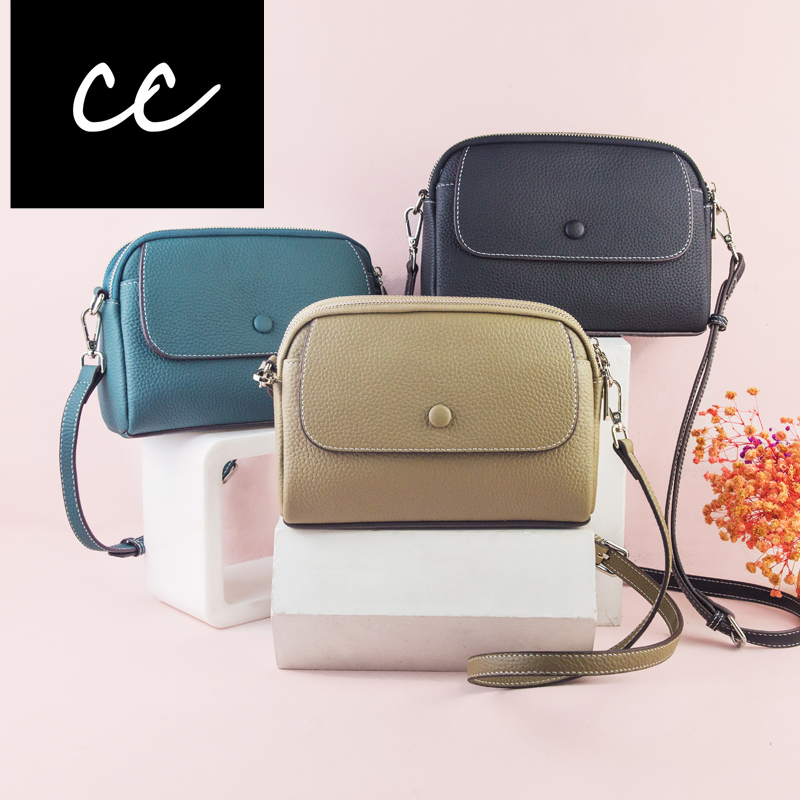 CC新款女士真皮包小方包纯色时尚简约轻奢斜跨单肩包包2515