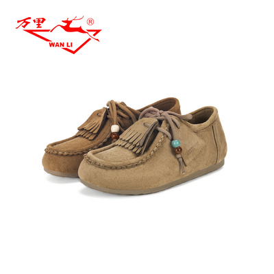 万里新款休闲单鞋舒适圆头平底鞋复古通勤百搭系带女鞋BGT2365
