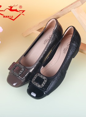 万里新款女鞋真皮舒适一脚蹬浅口单鞋职业风日常通勤皮鞋HMT258