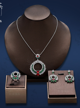 欧美复古花朵锆石首饰三件套女