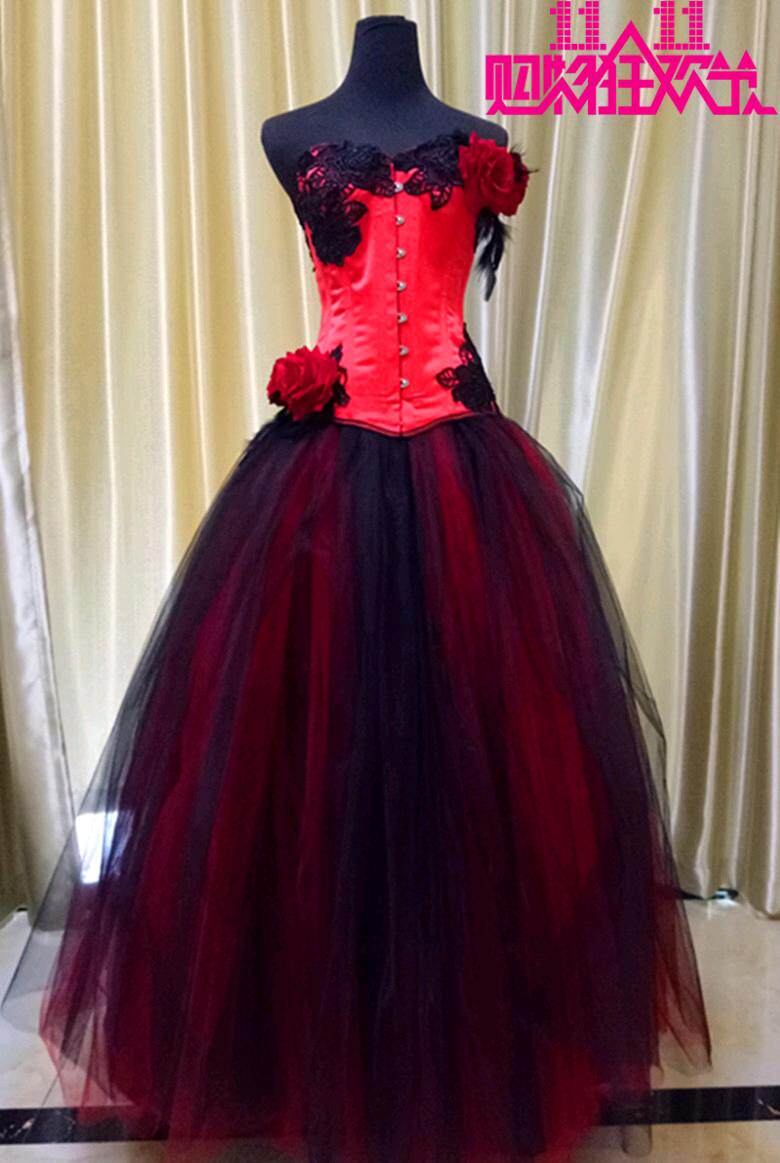唯美时尚哥特式宫廷礼服长裙新娘婚纱女裙CORSET腰封配套长裙包邮