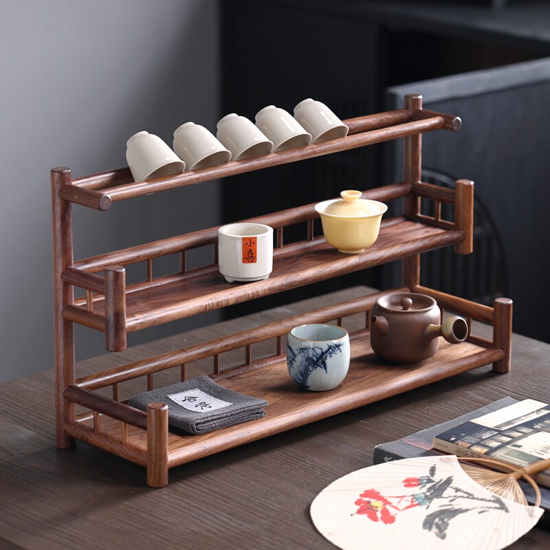 胡桃木紫砂壶博古架小型茶具茶杯收纳层架新中式茶台桌面茶壶展示