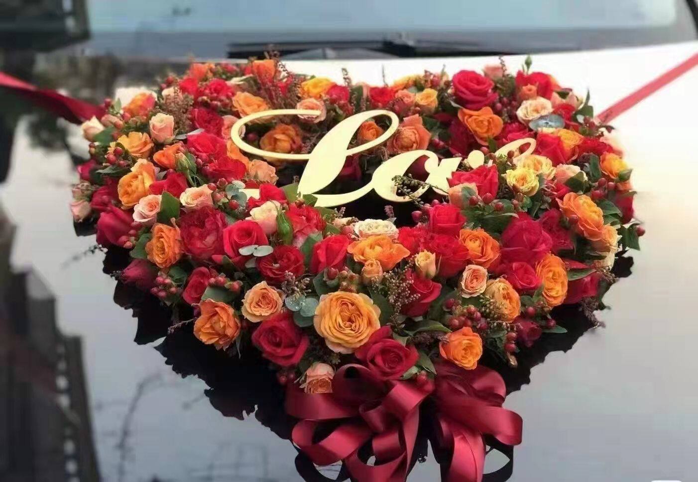 西安实体花店婚庆花车装饰婚车带吸盘花车头花装饰可上门服务