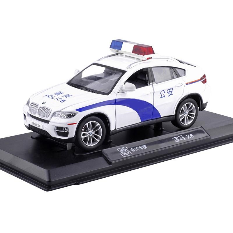 新款 清仓1:26合金车模X6警车玩具声光金属越野车公安车带底座