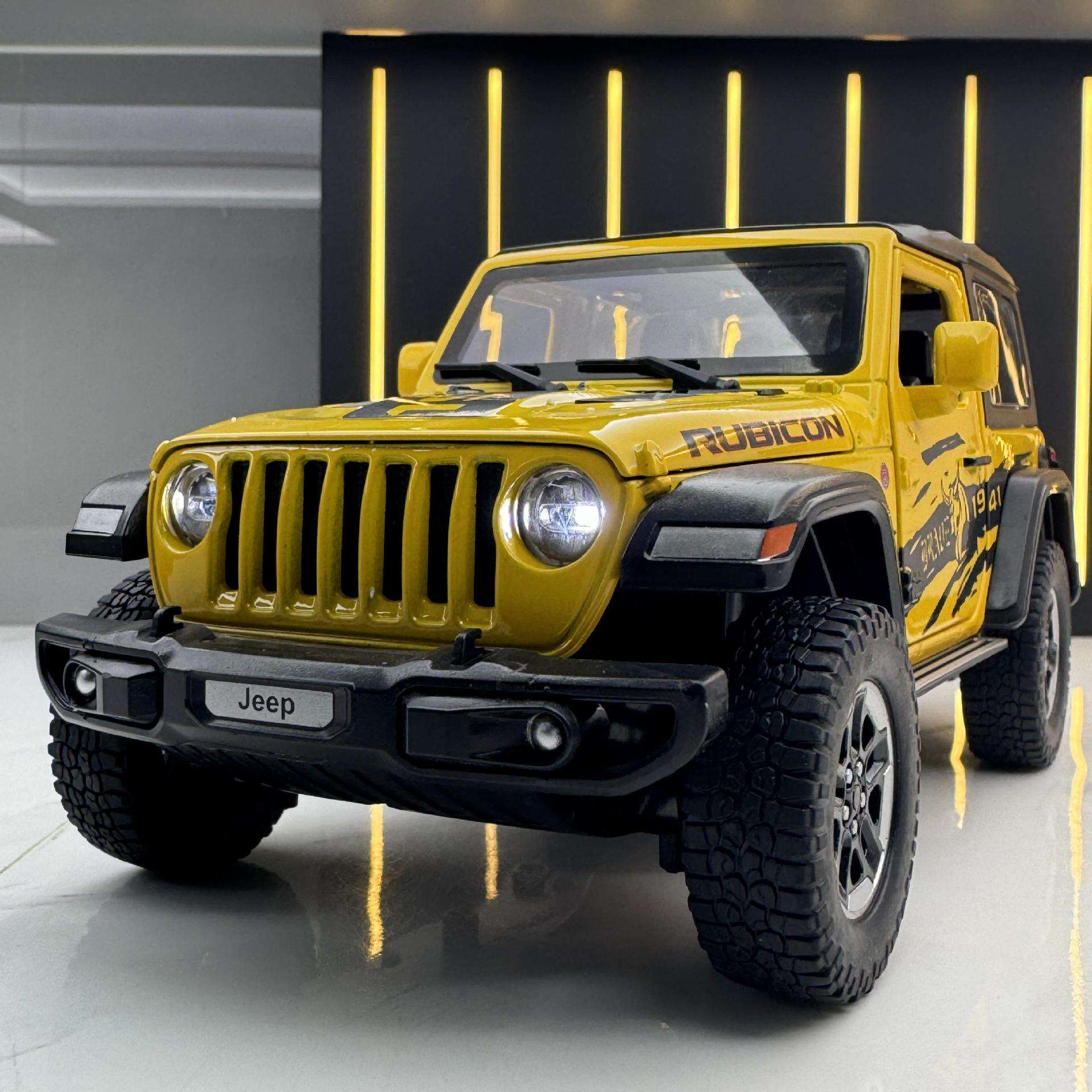 新款建元合金车模1:24牧马人越野车带声光玩具车音乐模型摆件收藏