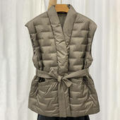 腰带款 秋冬时尚 深V领压胶羽绒服马甲女短款 白鸭绒背心潮50%