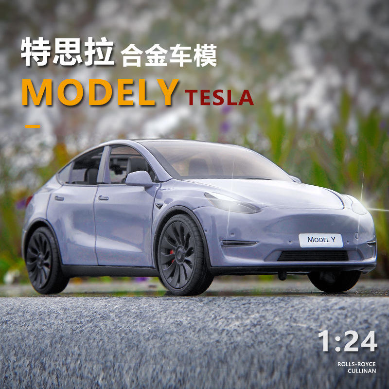 新款 XLG1:24特斯拉毛豆Y合金汽车模型声光玩具越野带电桩盒装