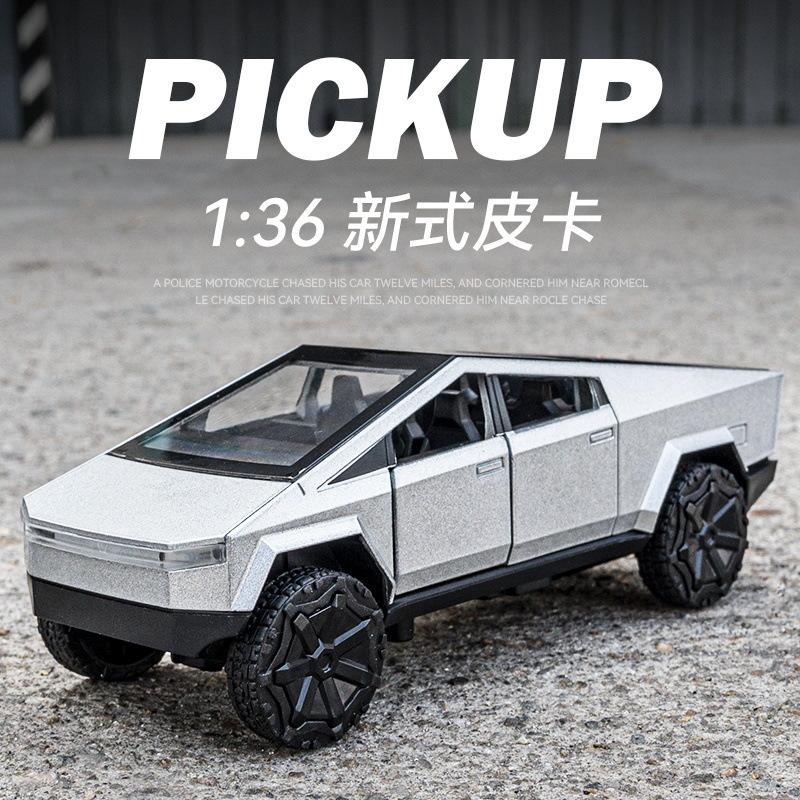 嘉业1:36特斯拉皮卡带底座合金越野车模型摆件带声光玩具抖音直播