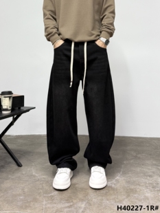 加绒加厚休闲裤 男士 百搭潮流美式 时尚 冬季 高品质宽松牛仔裤 韩版