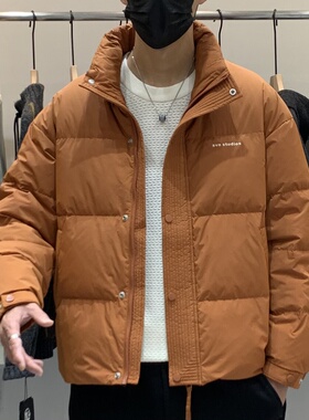 冬季韩版男立领羽绒服百搭潮流时尚简约纯印花90白鸭绒保暖羽绒衣