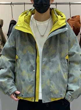 冬季韩版男士连帽羽绒服百搭潮流美式时尚痞帅迷彩机能90绒羽绒衣