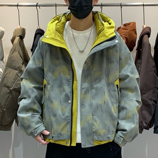 冬季韩版男士连帽羽绒服百搭潮流美式时尚痞帅迷彩机能90绒羽绒衣