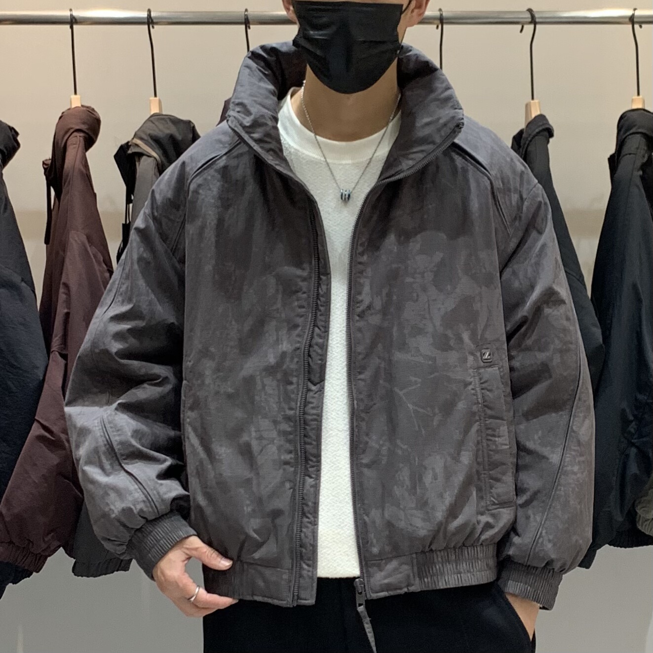 冬季韩版男士立领羽绒服百搭潮流日系时尚暗迷彩设计感保暖羽绒衣