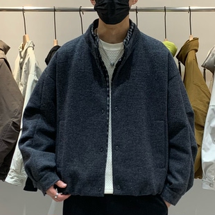 冬季韩版男假两件立领毛呢羽绒服百搭潮流美式时尚帅气保暖羽绒衣