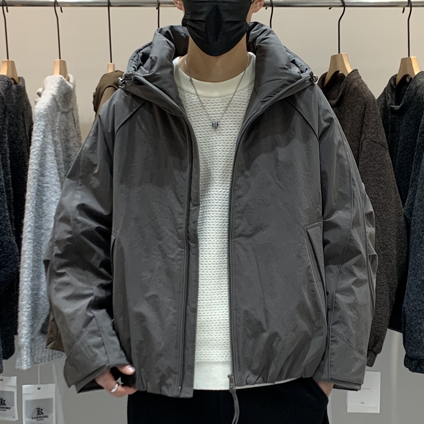 冬季男士连帽羽绒服百搭潮流日系工装时尚简约休闲加厚保暖羽绒衣