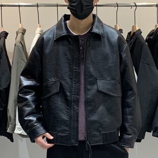 机车痞帅90白鸭绒羽绒衣 男翻领皮羽绒服百搭潮流日系工装 冬季 韩版