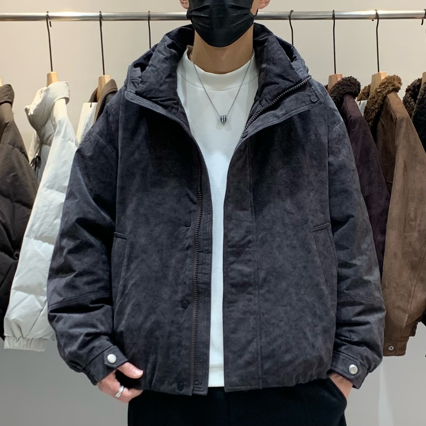 冬季韩版男士连帽鹅绒羽绒服百搭潮流美式工装复古迷彩保暖羽绒衣