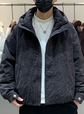 冬季韩版男士连帽鹅绒羽绒服百搭潮流美式工装复古迷彩保暖羽绒衣