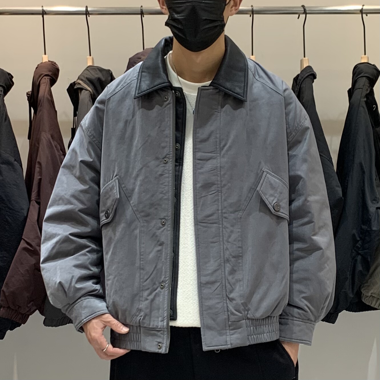 冬季男士假两件翻领羽绒服百搭潮流日系时尚拼接高级感保暖羽绒衣